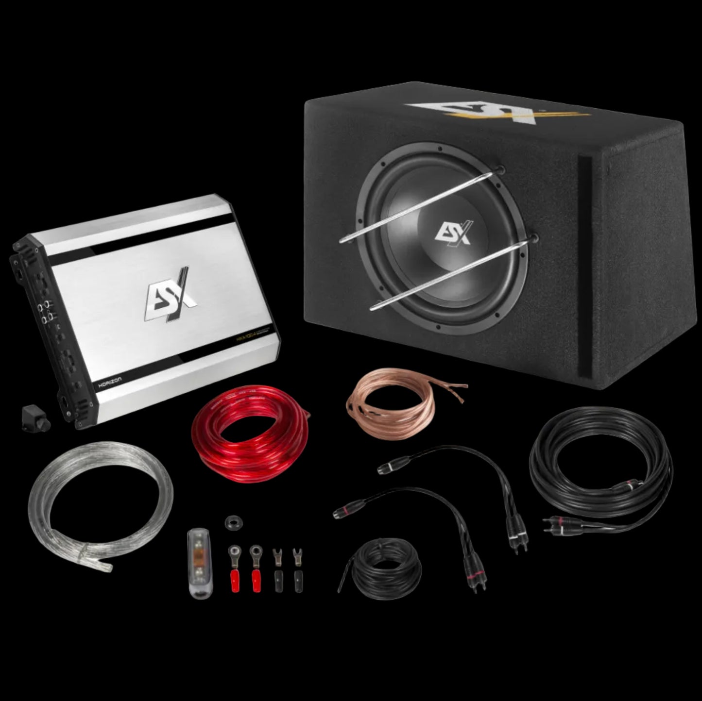 HXP400 ESX BassPack composto da Subwoofer 12" Amplificatore 4 canali + Kit cavi
