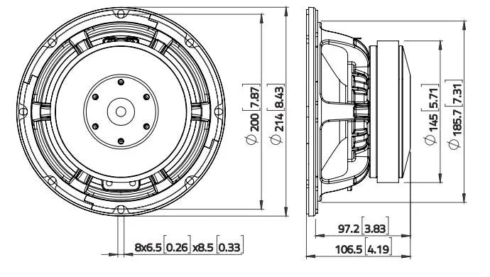 LAVOCE Woofer 8" WAF082.00 200 / 400 W - 95,5 dB Risp.Fq. 80 - 3000 Hz